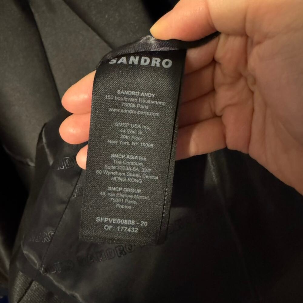 Sandro Black Shiny Satin Oversized Suit Jacket Size 1/Small/EU 36/US 4 - Picture 9 of 12